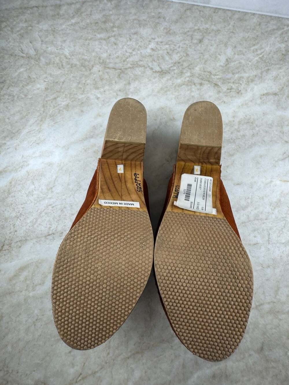 Five Worlds Brown Suede Studded Wooden Clog Heels Size 7 Boho Mules - Picture 5 of 9